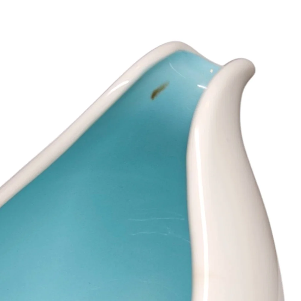 Vintage Gravy Boat Off White Pottery Aqua Inside 1960s Retro
